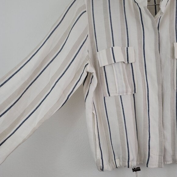 Rails Coco Stripe Linen Utility Military Jacket Womens Sz S Minimalist Layering - Picture 4 of 16
